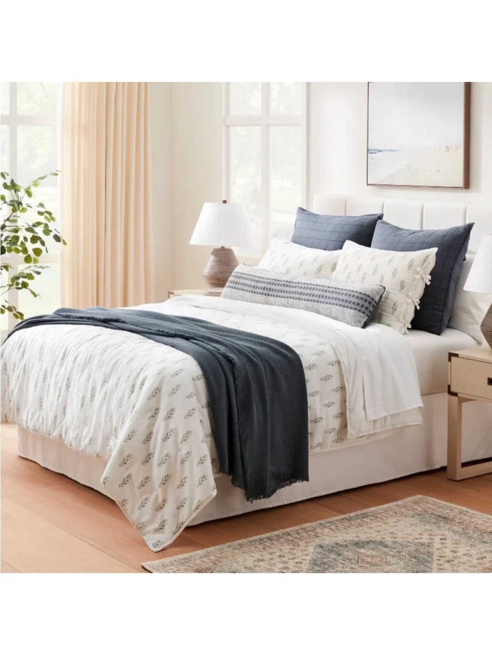 King Lofty Cotton Slub Wood Block Floral Quilt White - Threshold™ Studio McGee